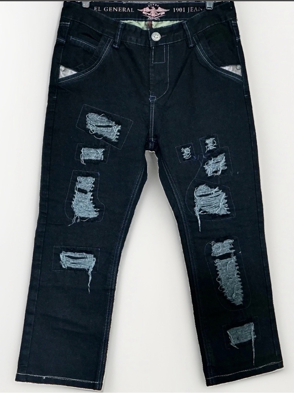El General 1901 Distressed Denim Jeans Black Mens Size 32 Western Cowboy Ranch